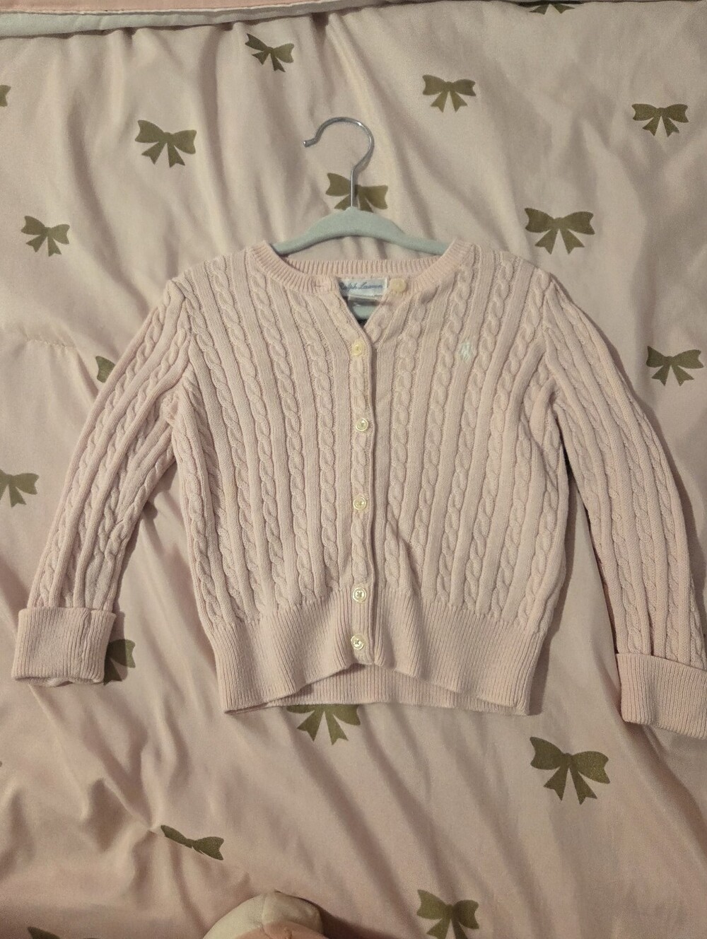 Ralph Lauren Light Pink Cable-Knit Cotton Cardigan